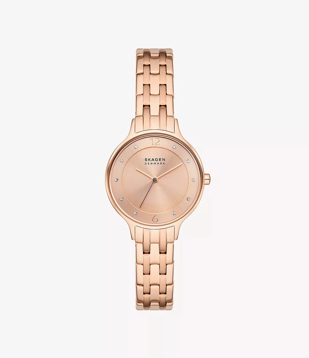 Skagen Anita Rose Gold Stainless Steel Watch with Three-Hand Movement SKW3128