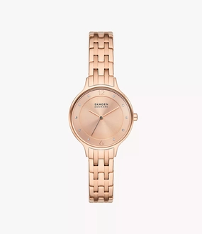 Skagen Anita Rose Gold Stainless Steel Watch with Three-Hand Movement SKW3128