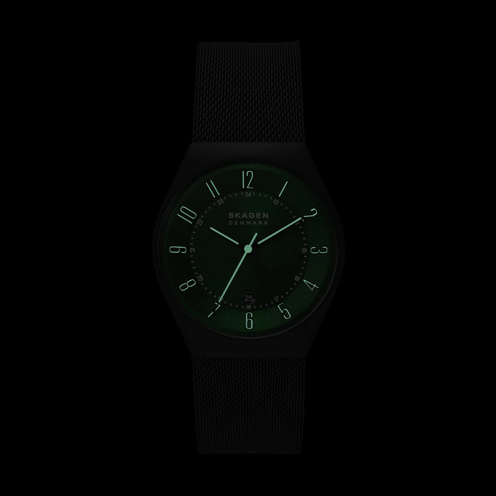 Skagen Grenen Three-Hand Date Midnight Stainless Steel Mesh Watch SKW6857