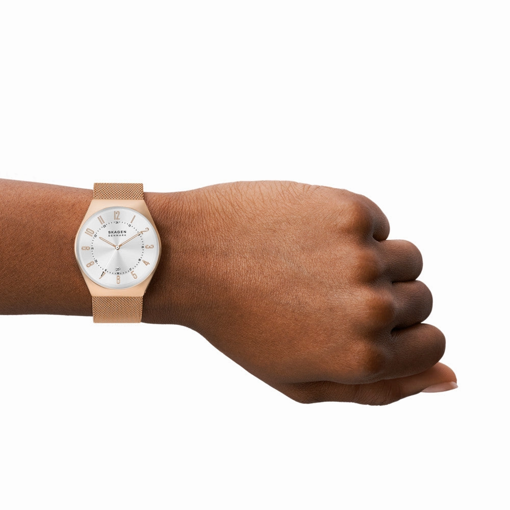 Skagen Grenen Three-Hand Date Rose Gold Stainless Steel Mesh Watch SKW6818