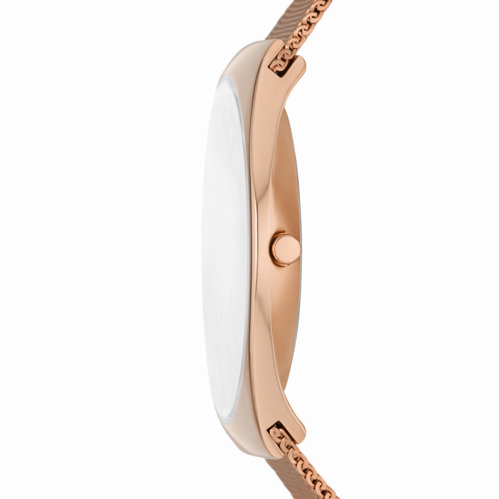 Skagen Grenen Three-Hand Date Rose Gold Stainless Steel Mesh Watch SKW6818