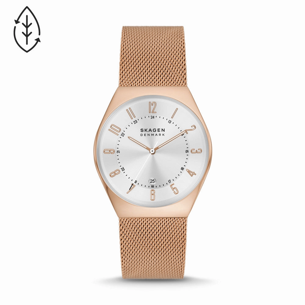 Skagen Grenen Three-Hand Date Rose Gold Stainless Steel Mesh Watch SKW6818