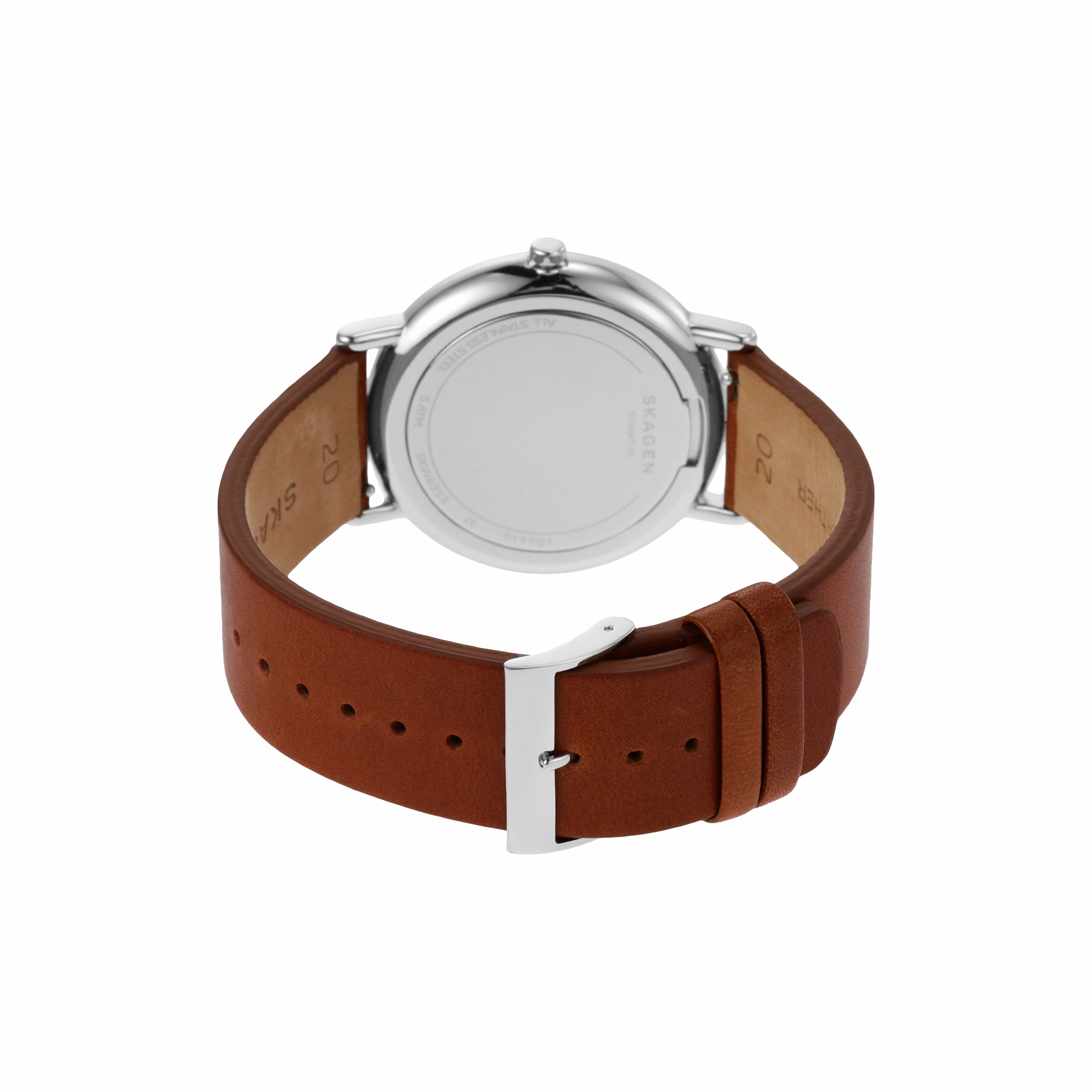 Skagen Signatur Men's Blue Dial Watch with Brown Leather Strap SKW6355