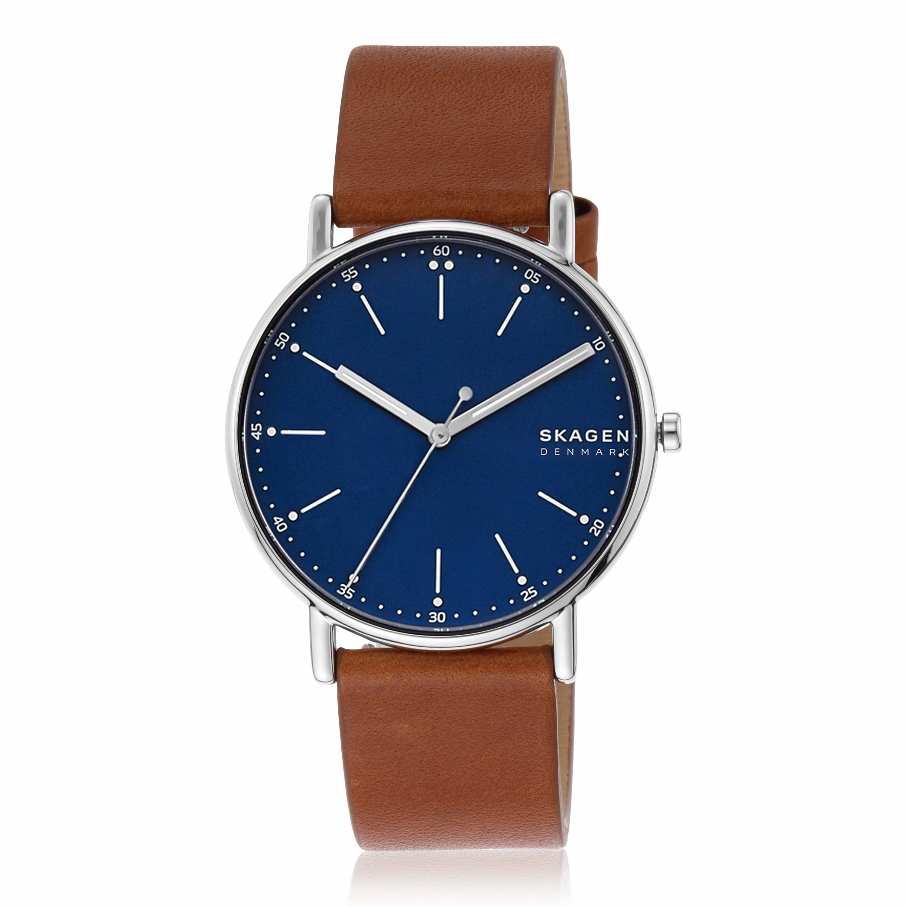 Skagen Signatur Men's Blue Dial Watch with Brown Leather Strap SKW6355