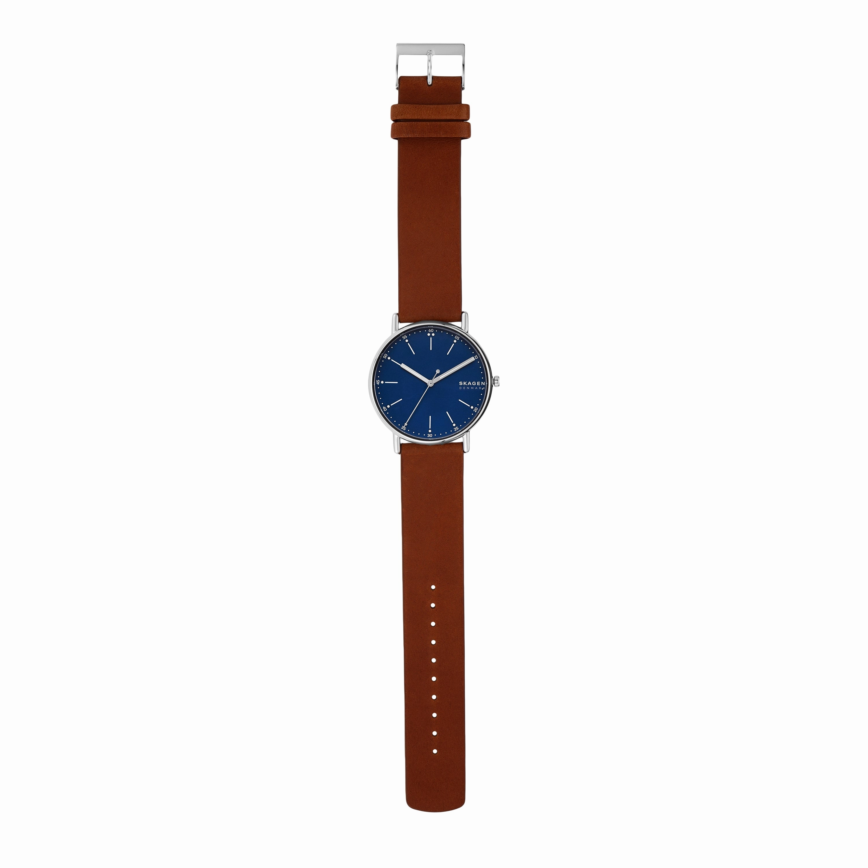 Skagen Signatur Men's Blue Dial Watch with Brown Leather Strap SKW6355