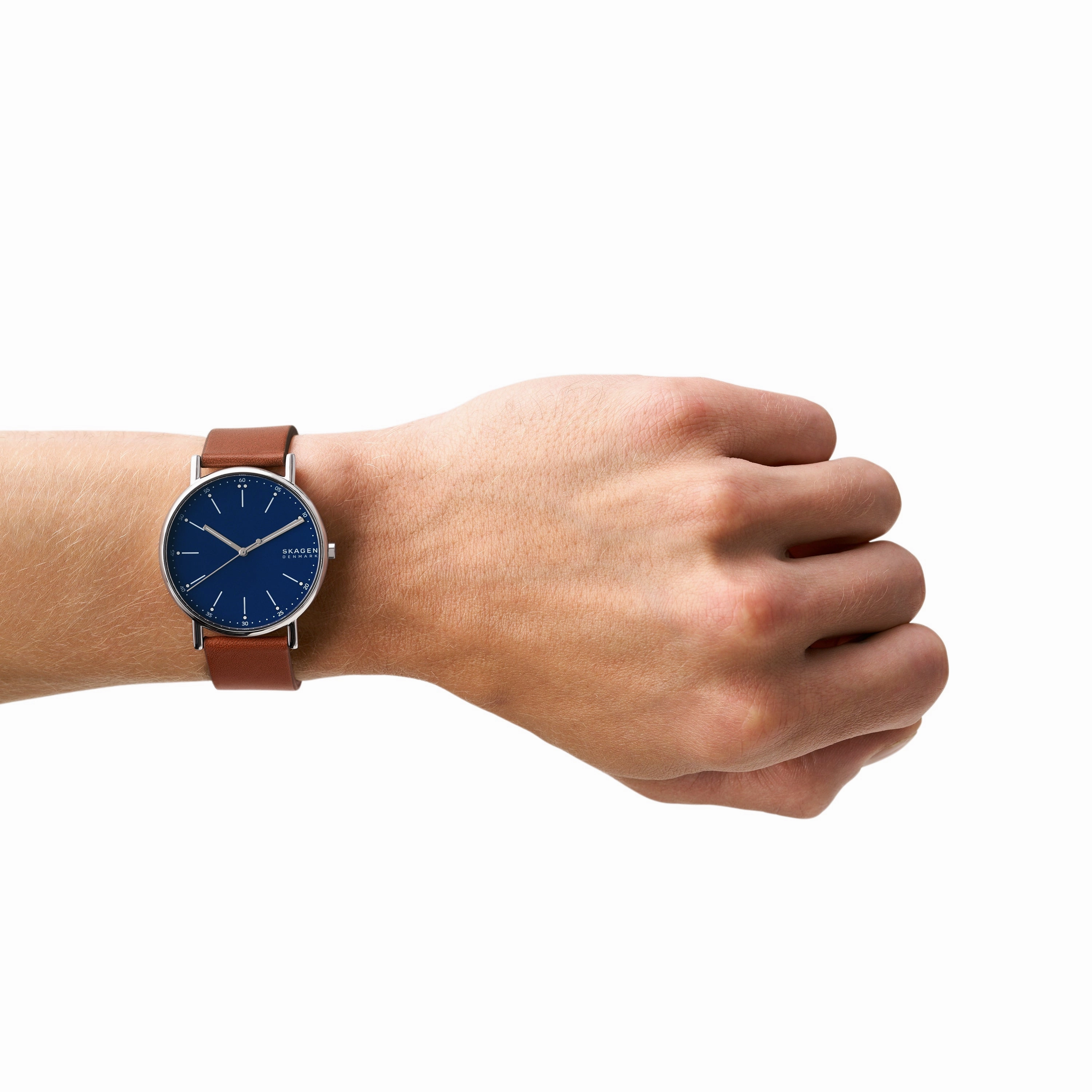 Skagen Signatur Men's Blue Dial Watch with Brown Leather Strap SKW6355