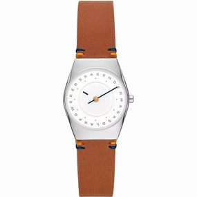 Skagen Women's Watch - Lille Silver Tone Case White Dial Leather Strap | SKW3086