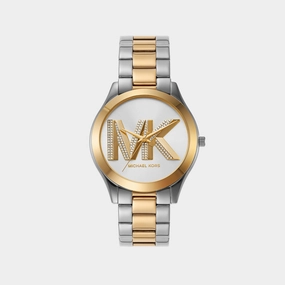 Slim Runway Women Quartz Two Tone Dial Analog Stainless Steel Watch MK4735