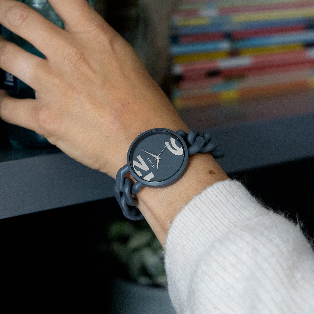 Smoke grey OOZOO watch with chunky chain bracelet - C11268
