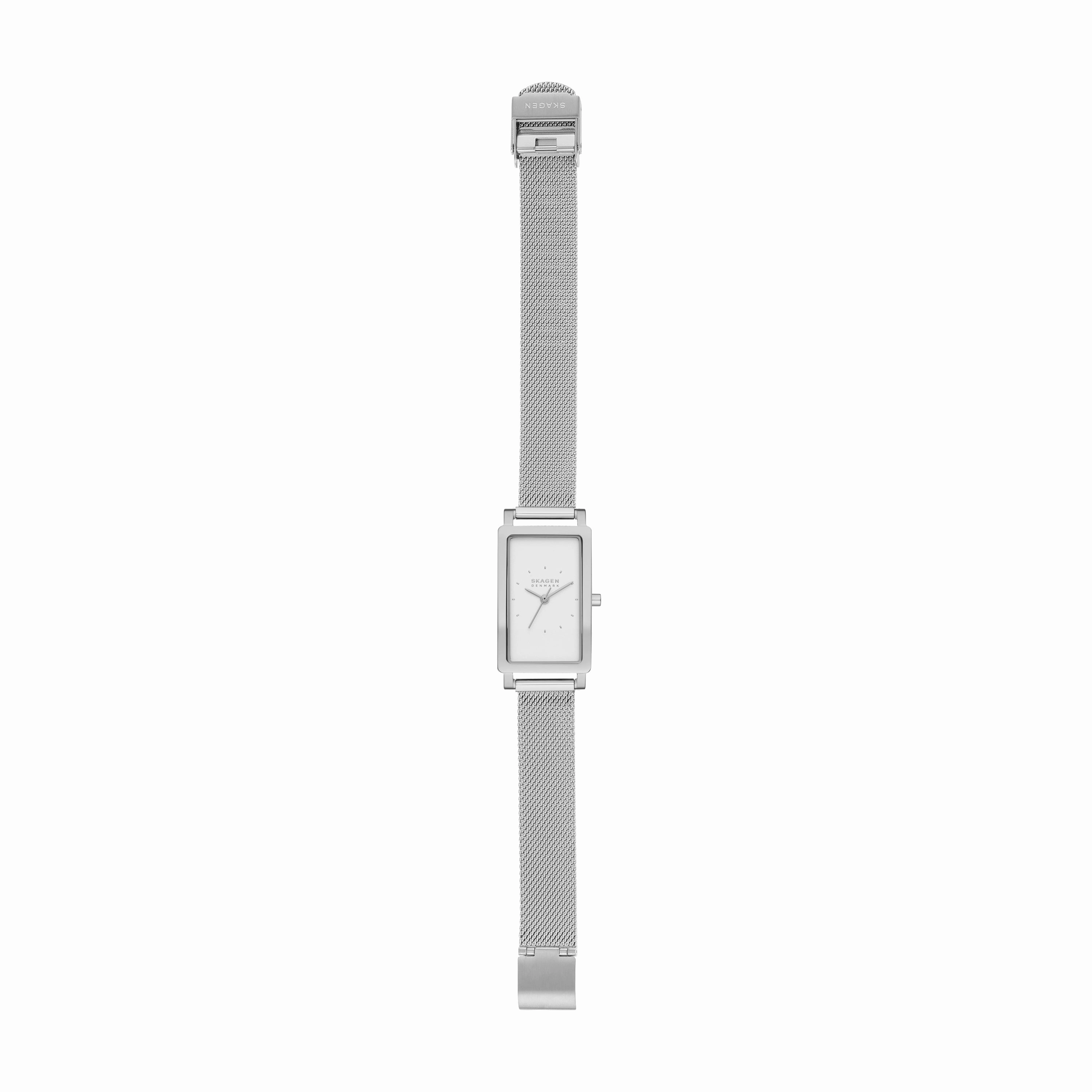 Sophisticated Skagen Hagen Stainless Steel Mesh Watch with Rectangular Face and Three-Hand Movement - Model SKW3096