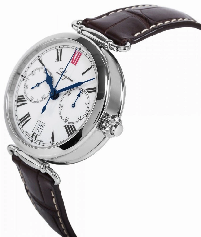 Special Edition Longines Heritage Chronograph Steel White Dial Date Brown Leather Strap Mens Watch L2.776.4.21.3