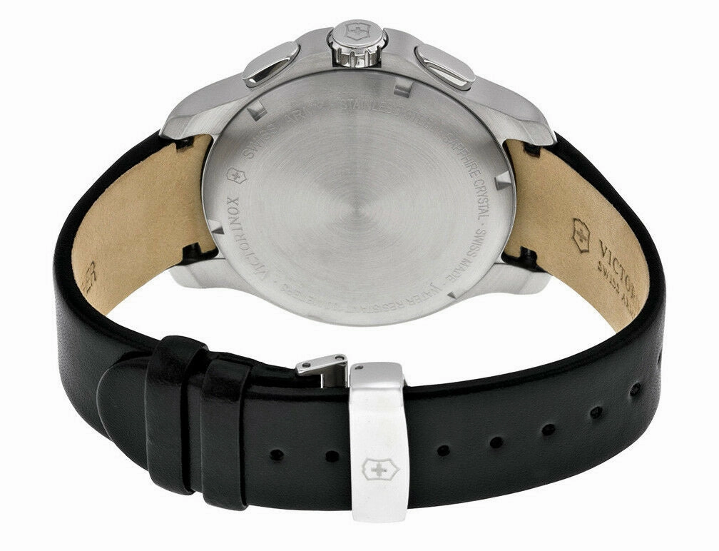Swiss Army Classic Officer's Chronograph Stainless Steel Mens Strap Watch Silver Dial 241553