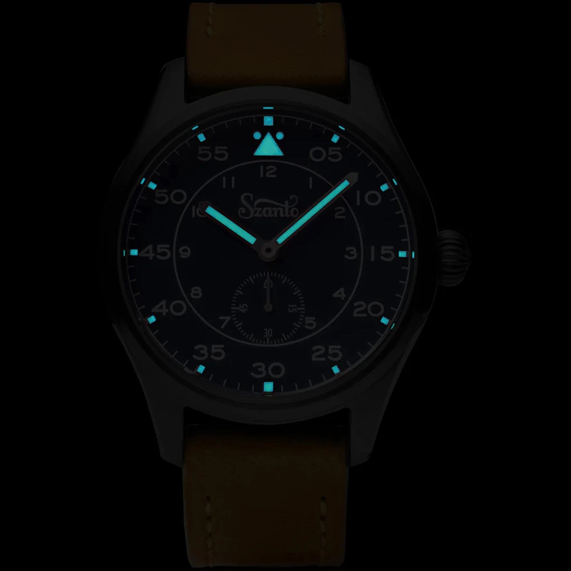Szanto Men's Watch - Heritage Aviator Small Seconds Blue Dial Tan Strap | SZ 2756
