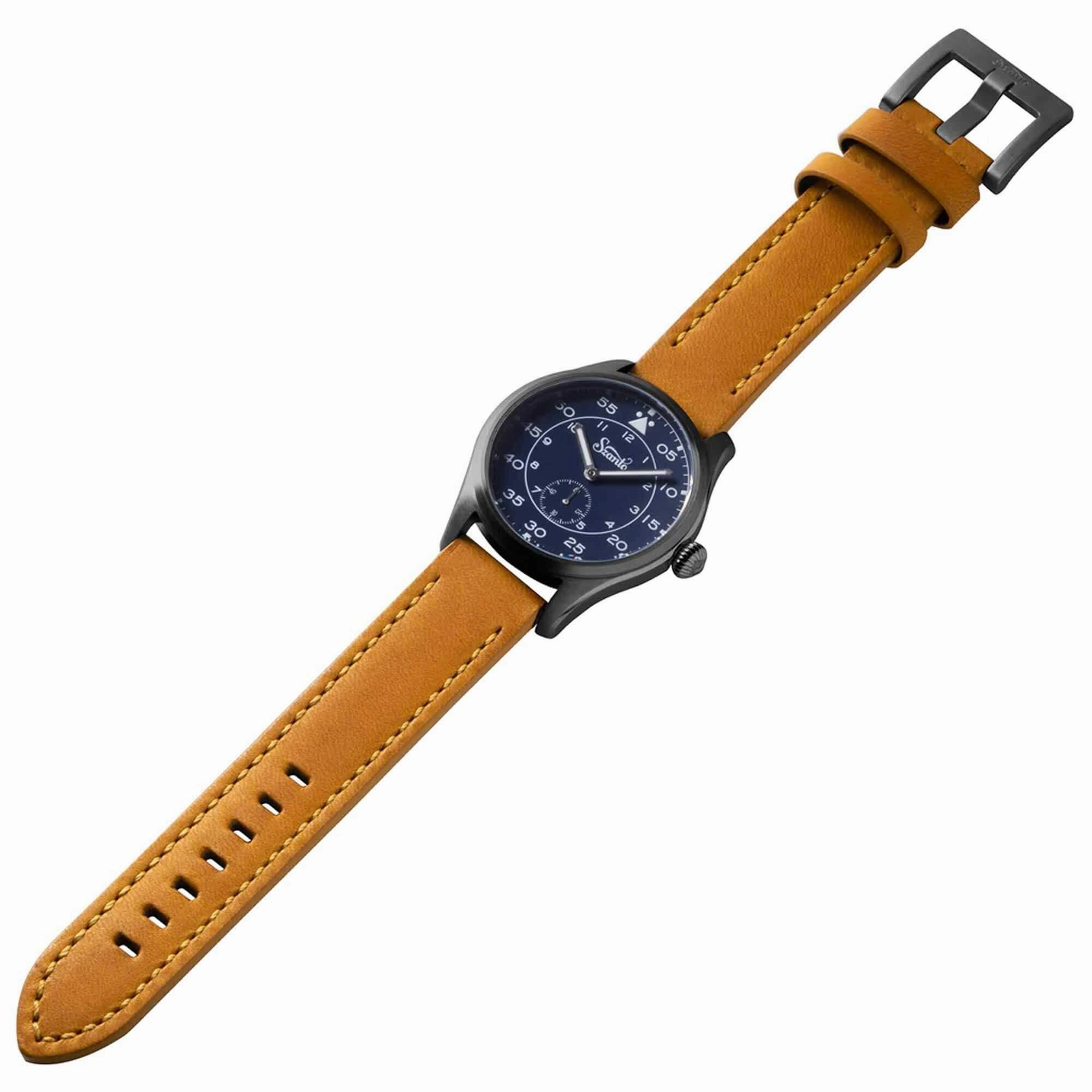 Szanto Men's Watch - Heritage Aviator Small Seconds Blue Dial Tan Strap | SZ 2756