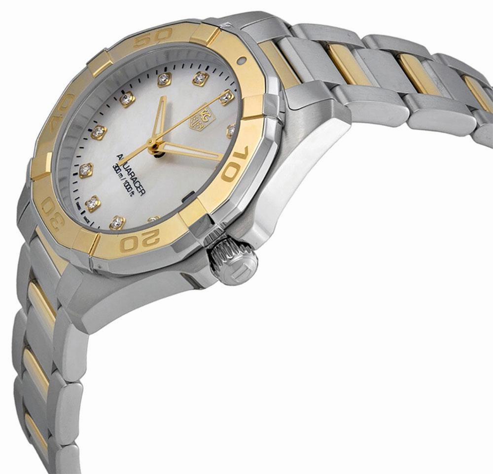 TAG Heuer Aquaracer Steel & Yellow Gold Mother-of-Pearl Dial Diamonds Date Quartz Womens Watch WAY1351.BD0917