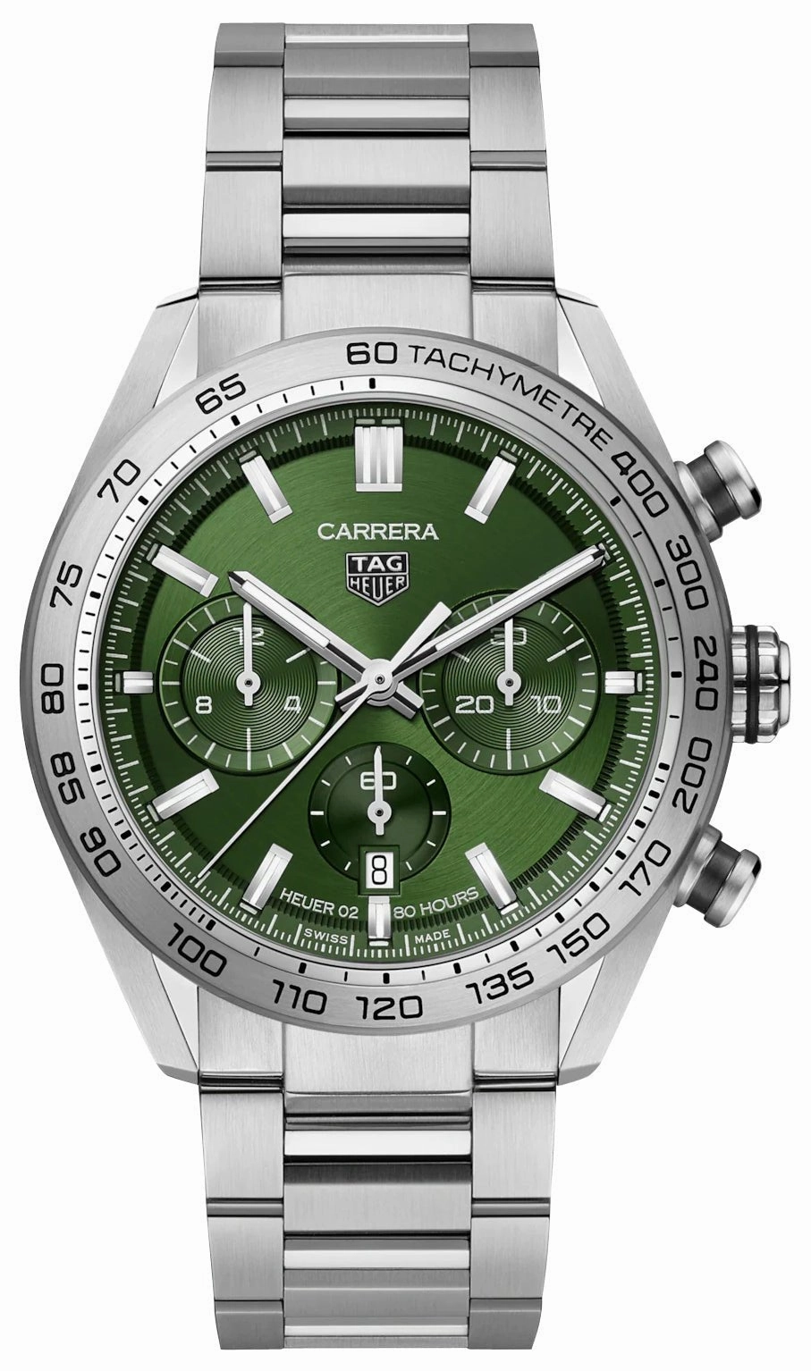 TAG Heuer Carrera Automatic Chronograph Stainless Steel Green Dial Date Mens Watch CBN2A10.BA0643