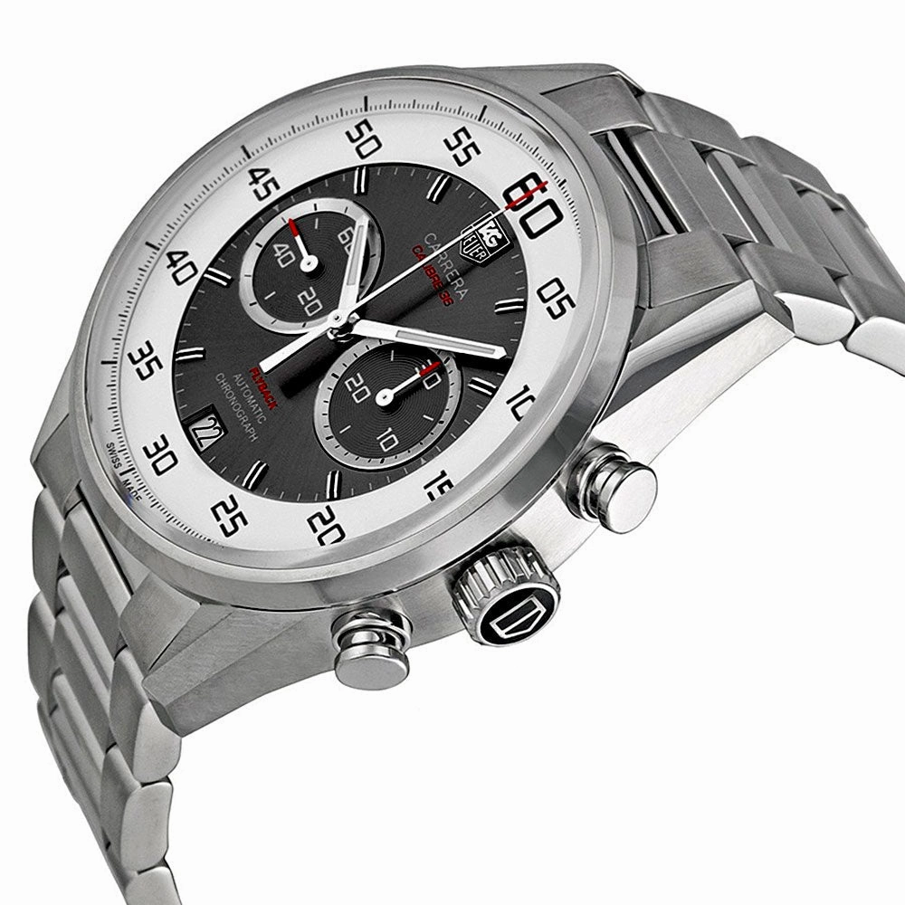 TAG Heuer Carrera Flyback Chronograph Automatic Gray & White Dial Date Stainless Steel Mens Watch CAR2B11.BA0799