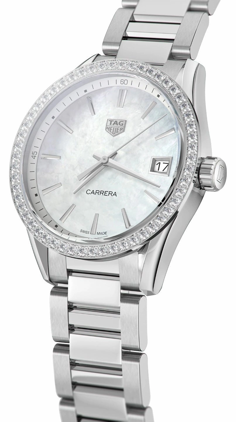TAG Heuer Carrera Stainless Steel Mother-Of-Pearl Dial Diamonds Date Quartz Womens Watch WBK1316.BA0652