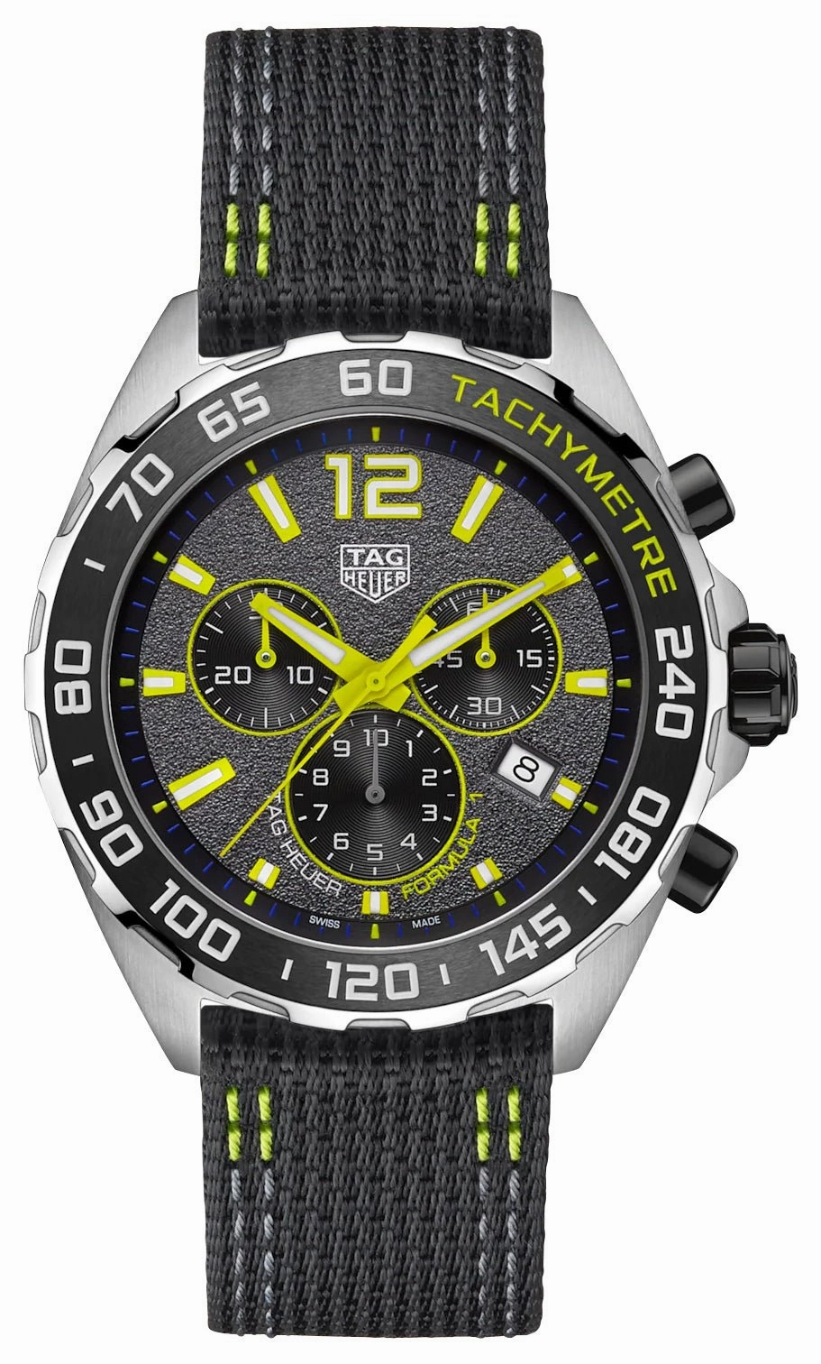 TAG Heuer Formula 1 Chronograph Stainless Steel Gray Dial Black Textile Strap Date Divers Quartz Mens Watch CAZ101AG.FC8304