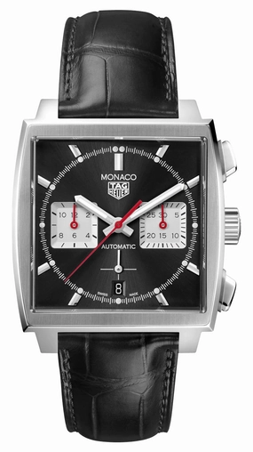 TAG Heuer Monaco Automatic Chronograph Stainless Steel Black Dial Black Leather Strap Date Mens Watch CBL2113.FC6177