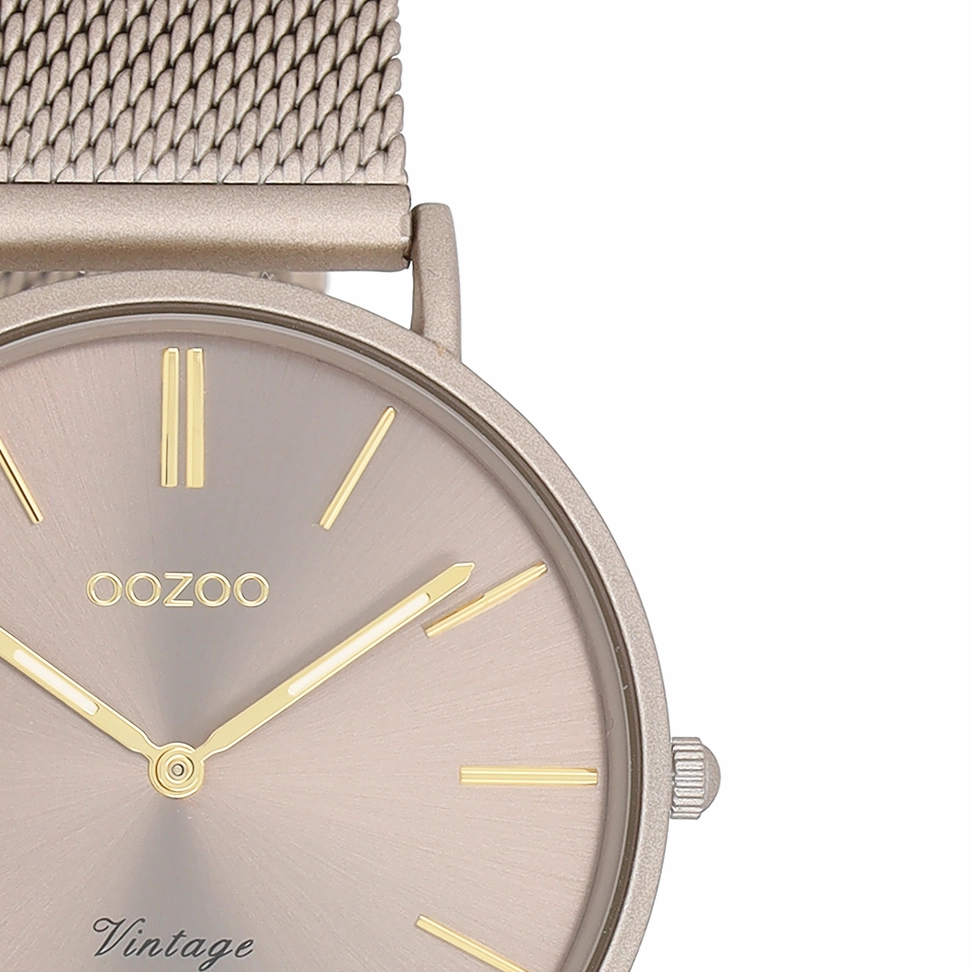 Taupe OOZOO watch with metal mesh bracelet - C20337