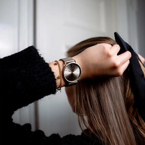 Taupe OOZOO watch with metal mesh bracelet - C20337
