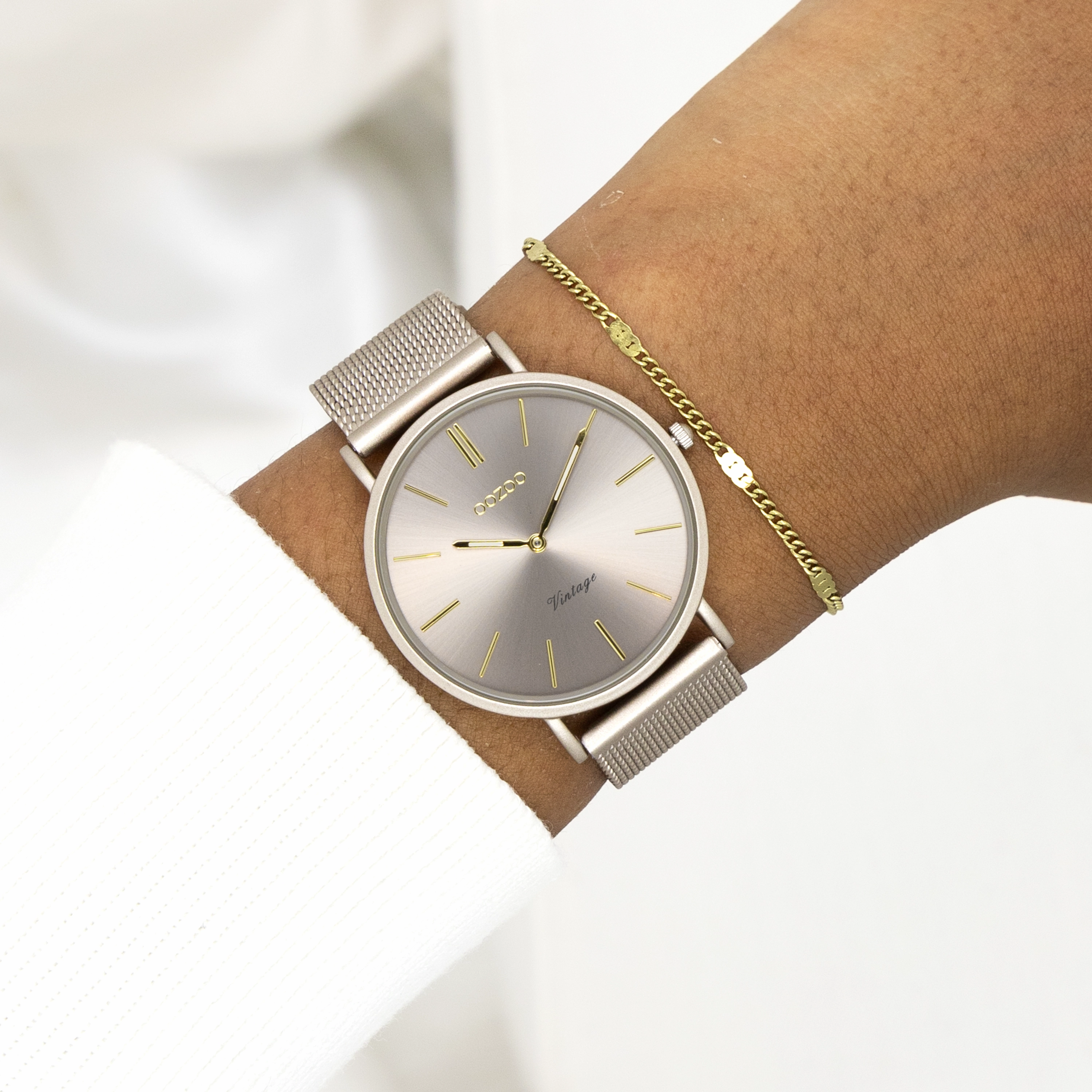 Taupe OOZOO watch with metal mesh bracelet - C20337