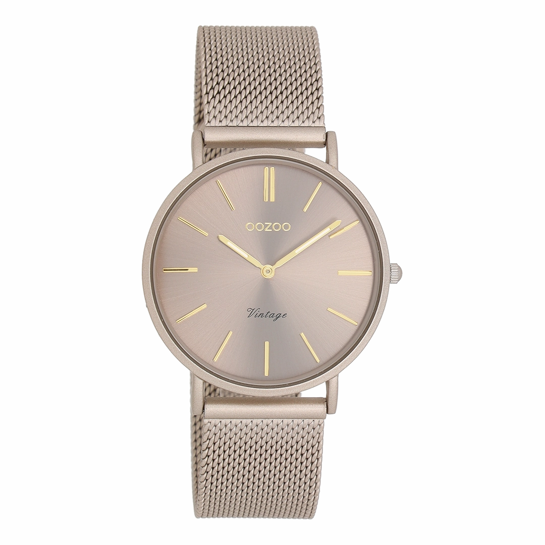 Taupe OOZOO watch with metal mesh bracelet - C20337