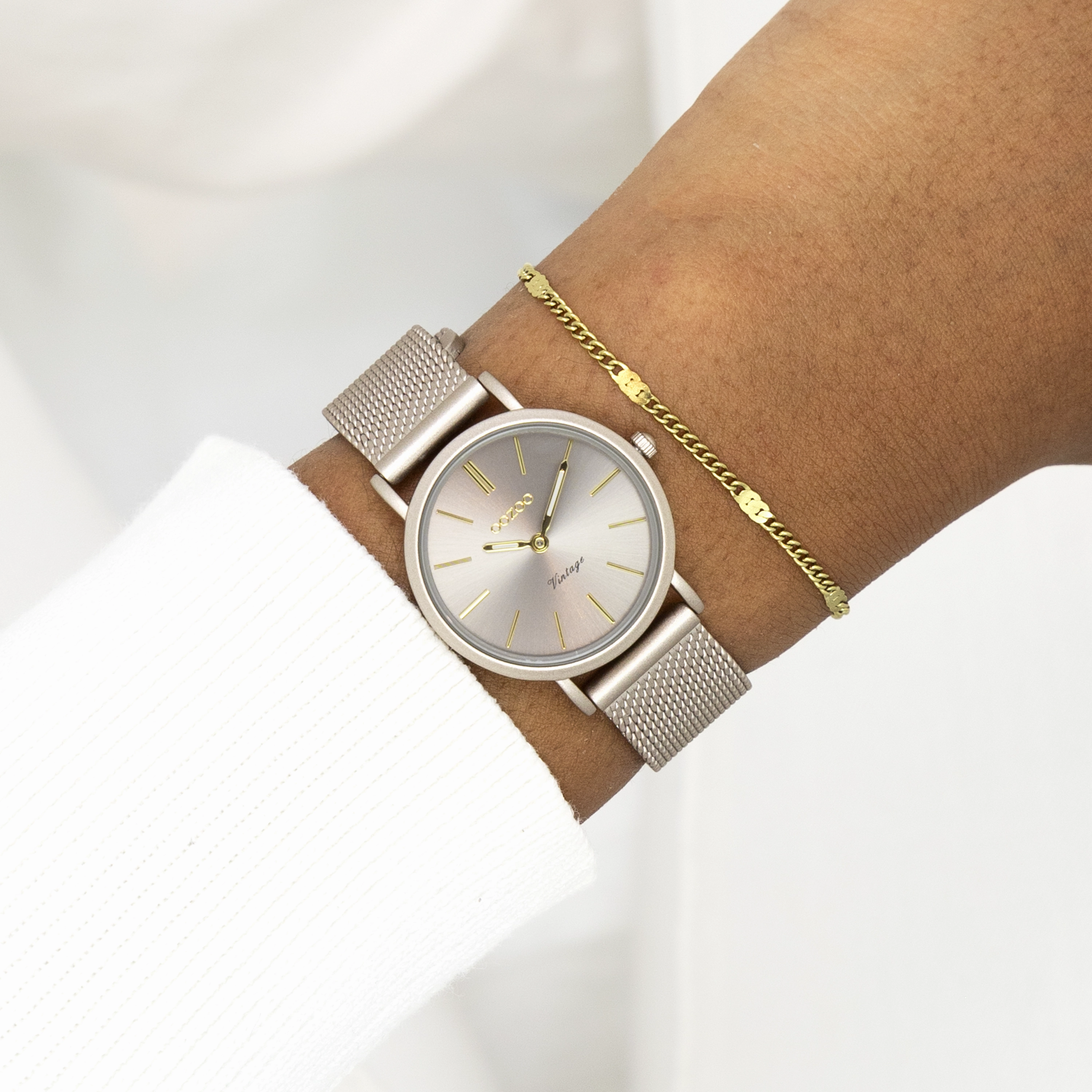 Taupe OOZOO watch with metal mesh bracelet - C20339