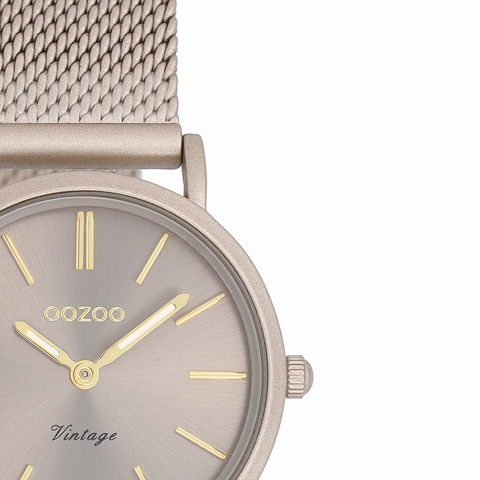Taupe OOZOO watch with metal mesh bracelet - C20339