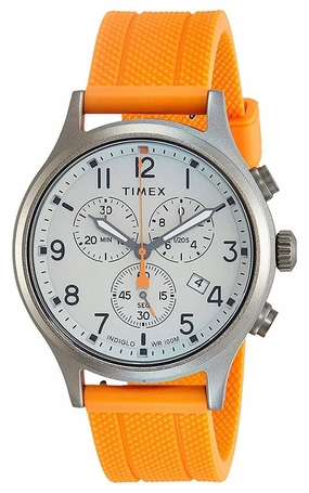 Timex Allied Chronograph Gray Brass Gray Dial Orange Silicone Strap Date Quartz Mens Watch TW2R67300