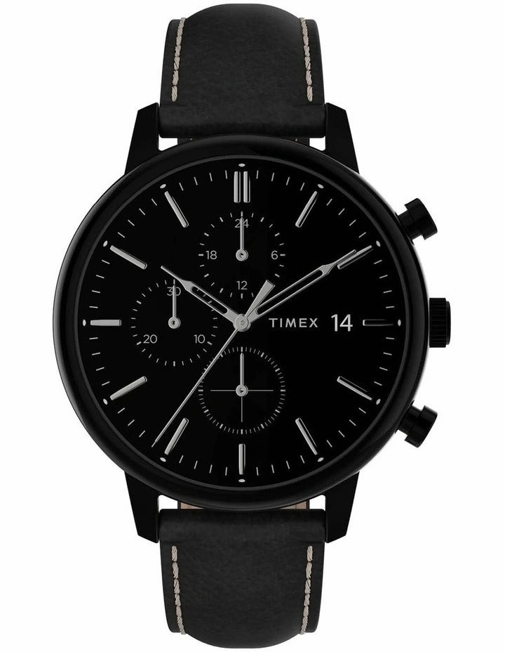 Timex Chicago Black Leather Chronograph Watch TW2U39200