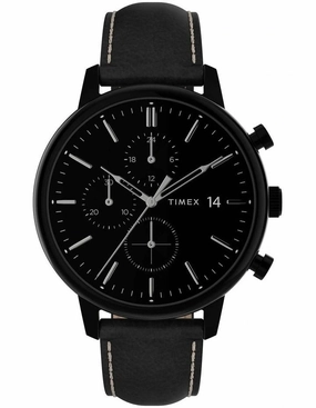 Timex Chicago Black Leather Chronograph Watch TW2U39200