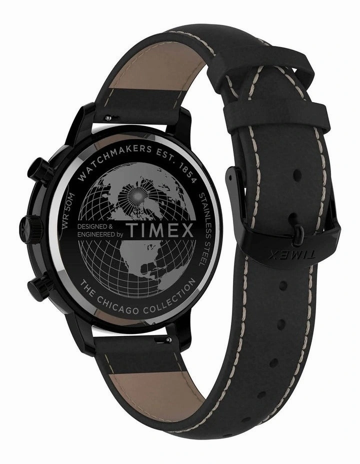 Timex Chicago Black Leather Chronograph Watch TW2U39200