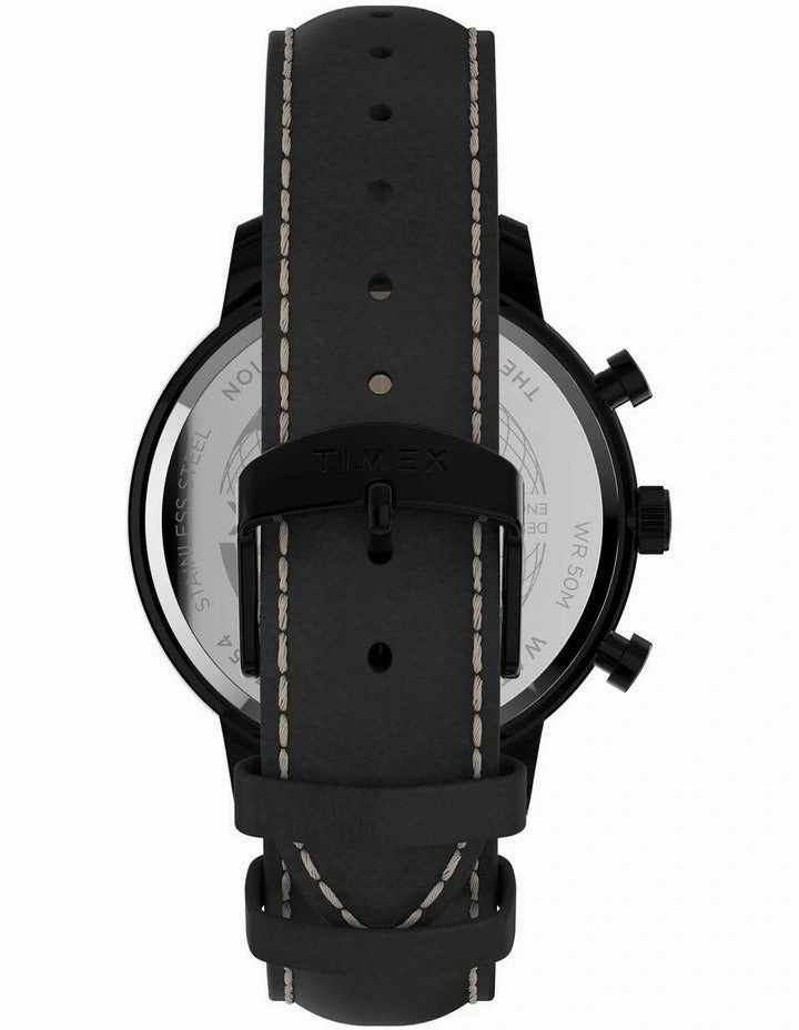Timex Chicago Black Leather Chronograph Watch TW2U39200