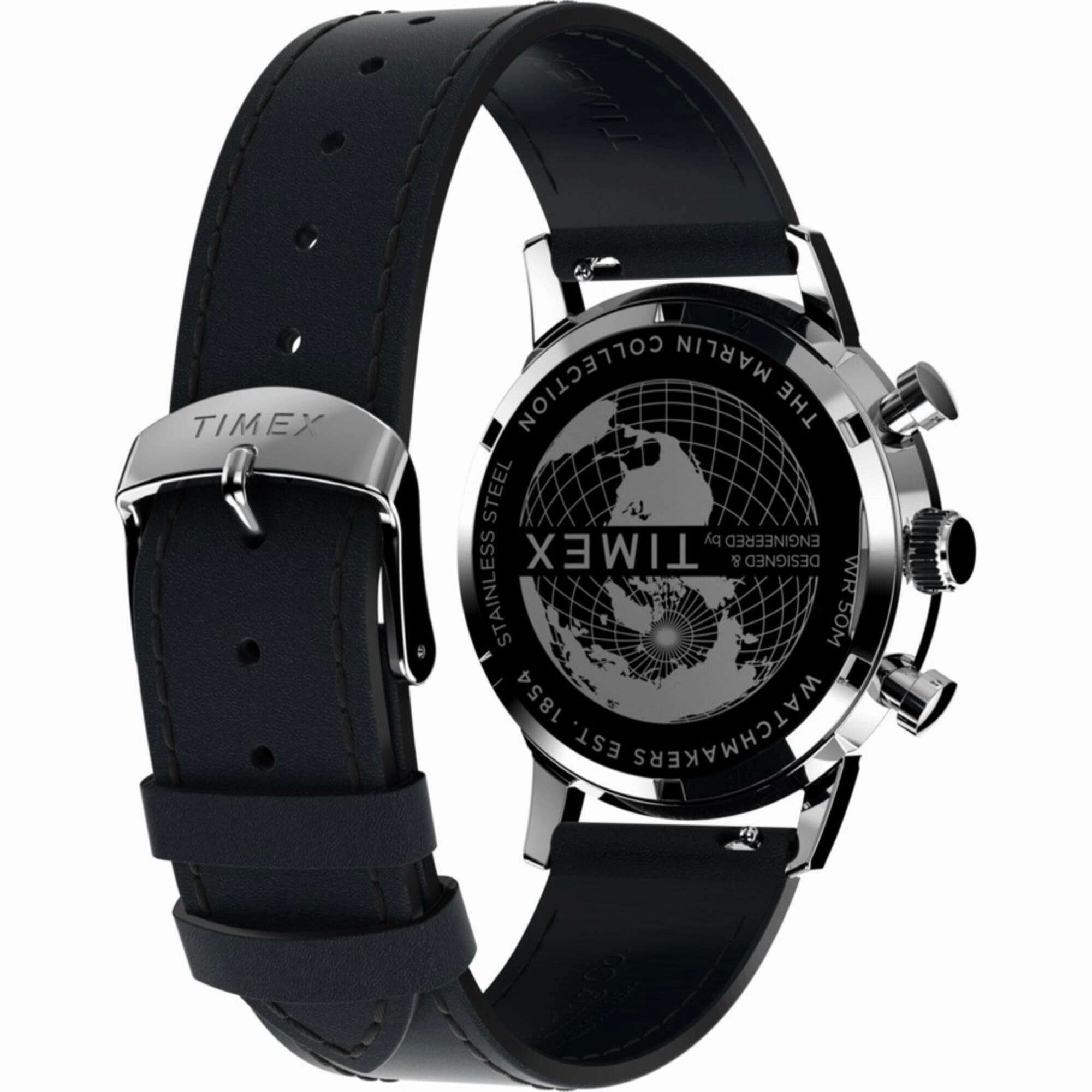 Timex Men's Chronograph Watch - Marlin Silver Tone Dial Black Strap | TW2W10300VQ