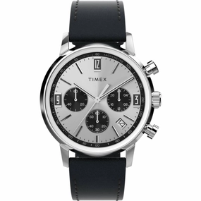 Timex Men's Chronograph Watch - Marlin Silver Tone Dial Black Strap | TW2W10300VQ