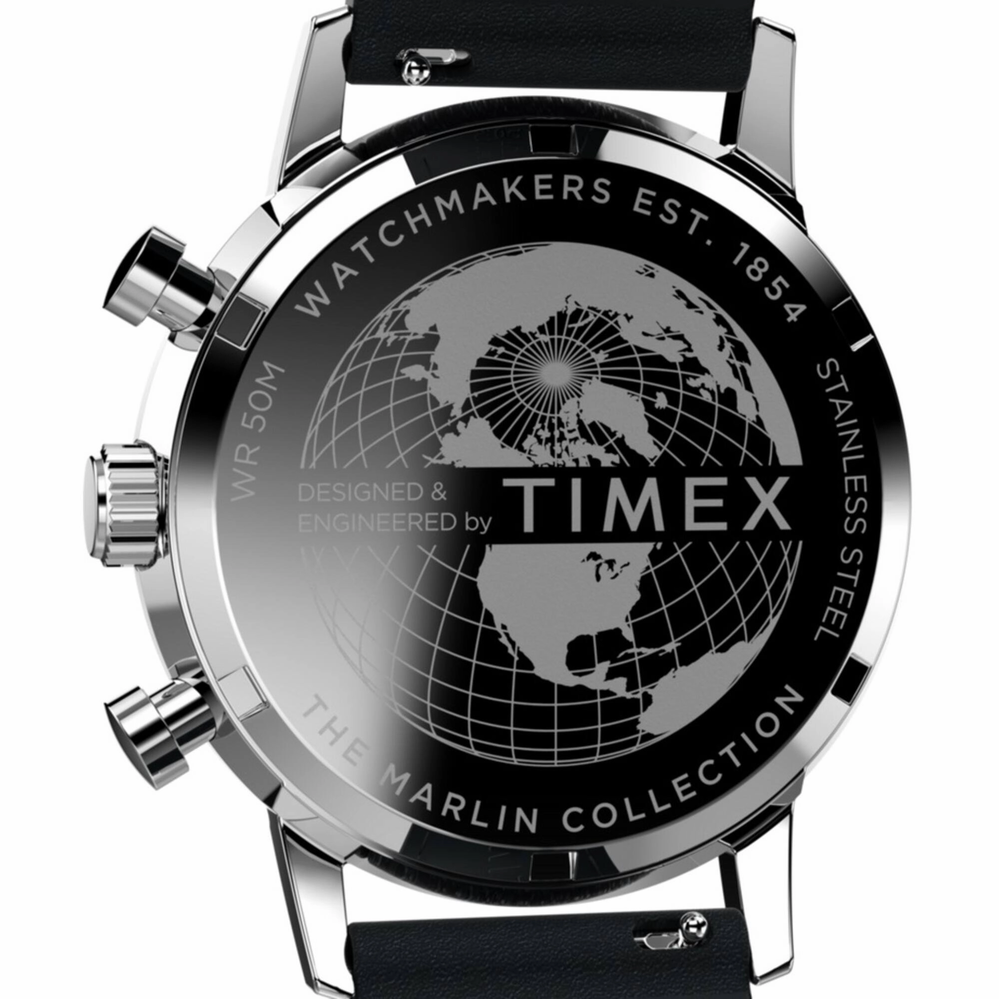 Timex Men's Chronograph Watch - Marlin Silver Tone Dial Black Strap | TW2W10300VQ