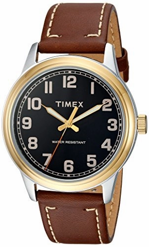 Timex Men's TW2R22900 New England Brown/Gold Leather Strap Watch