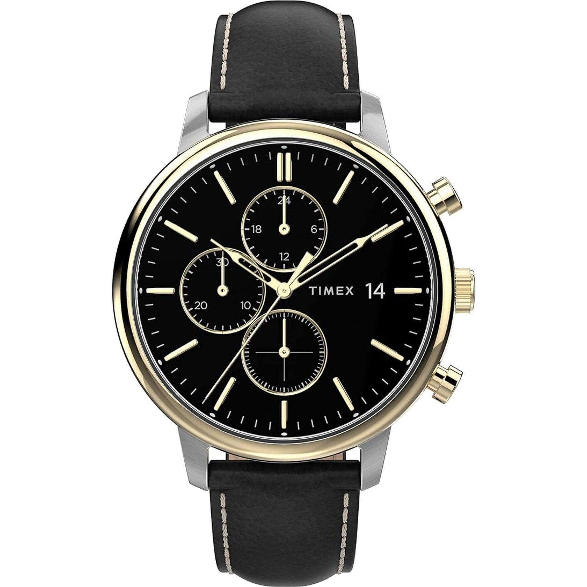 Timex Men's Watch - Chicago Chronograph Black Dial Black Leather Strap | TW2U39100VQ