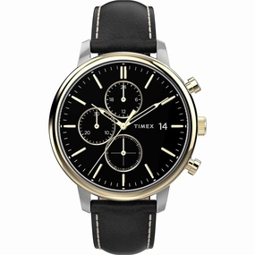 Timex Men's Watch - Chicago Chronograph Black Dial Black Leather Strap | TW2U39100VQ