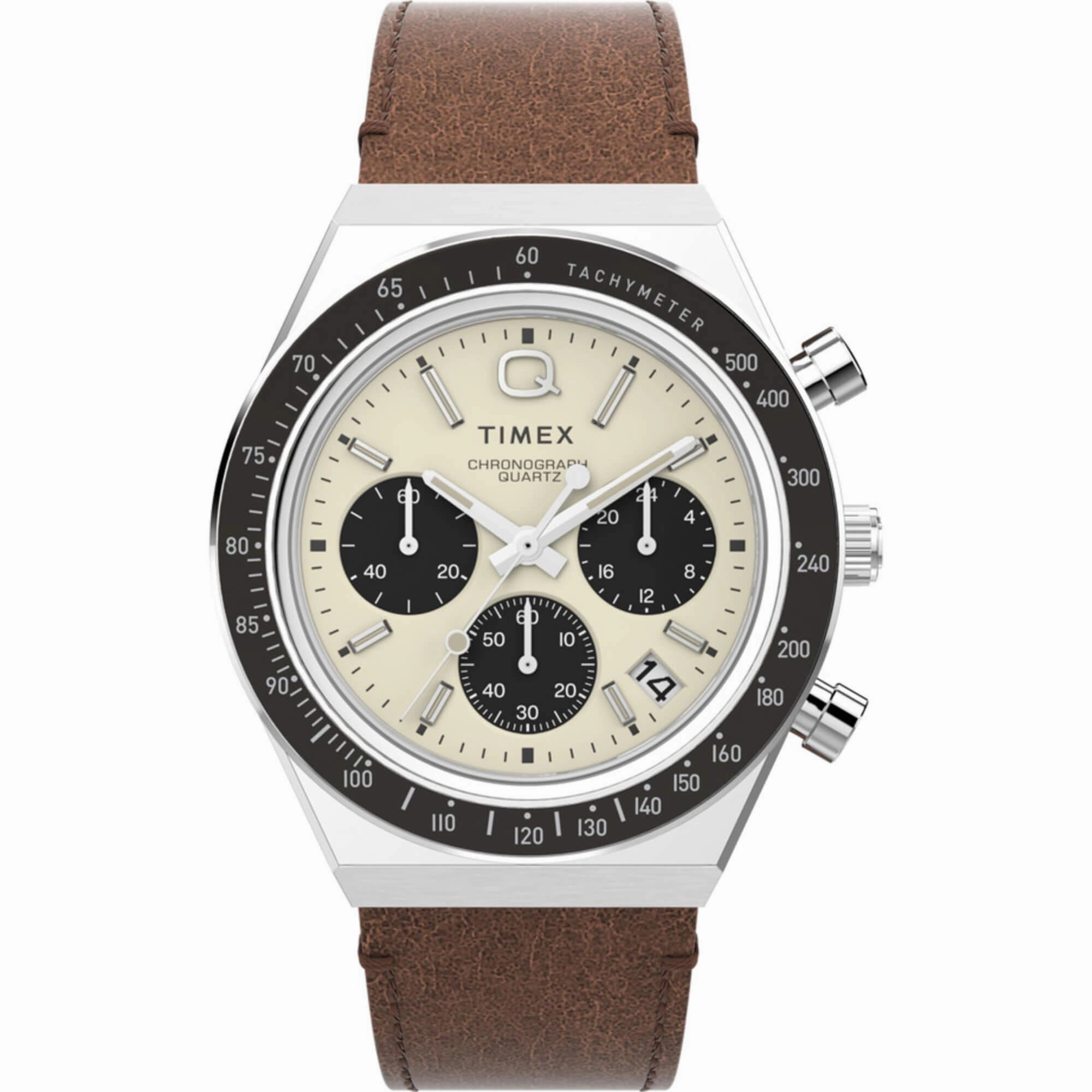 Timex Men's Watch - Q Chronograph Rotating Bezel Cream and Black Dial | TW2V42800