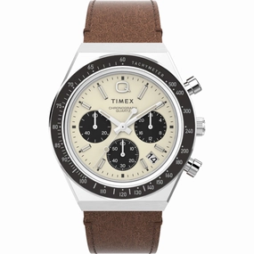 Timex Men's Watch - Q Chronograph Rotating Bezel Cream and Black Dial | TW2V42800