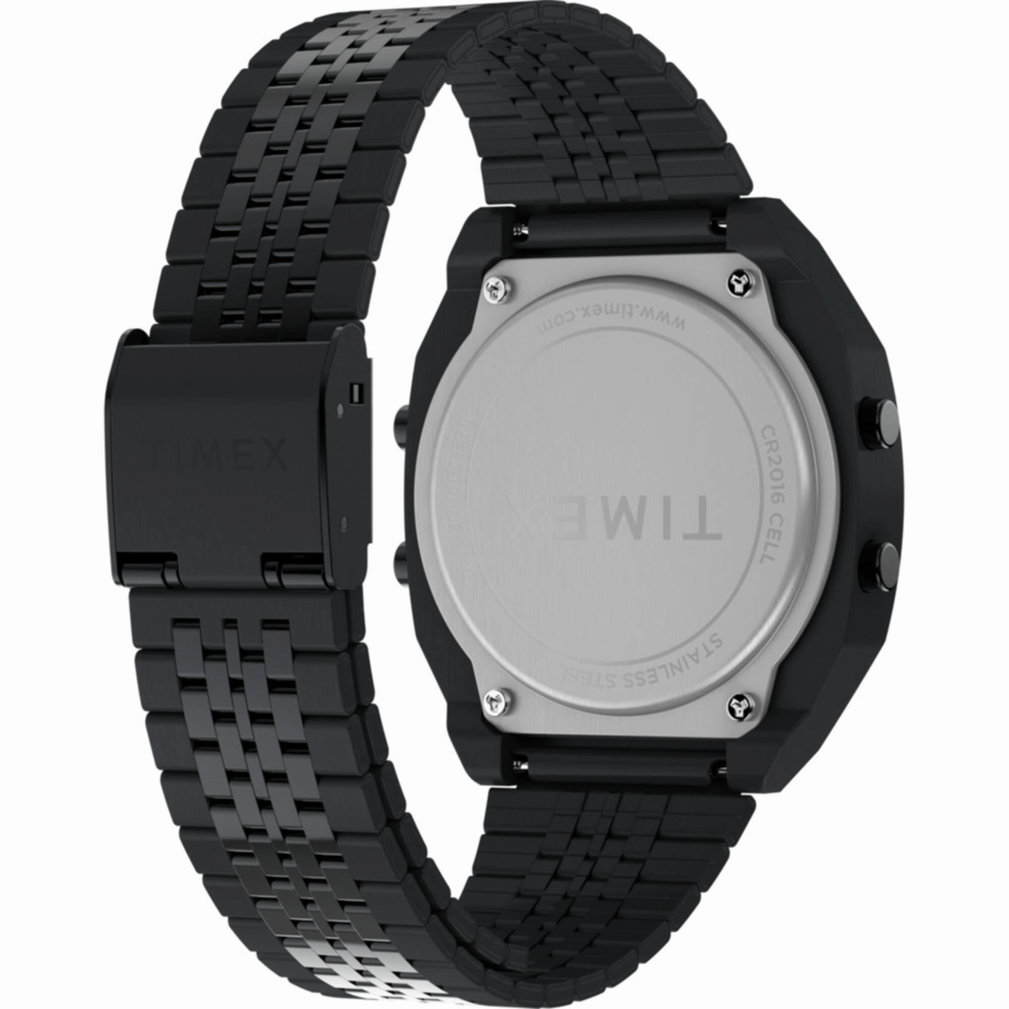 Timex Men's Watch - T80 Grey Digital Dial Black Stainless Steel Bracelet | TW2W91600