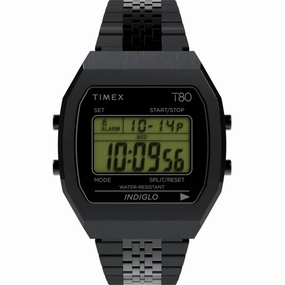 Timex Men's Watch - T80 Grey Digital Dial Black Stainless Steel Bracelet | TW2W91600