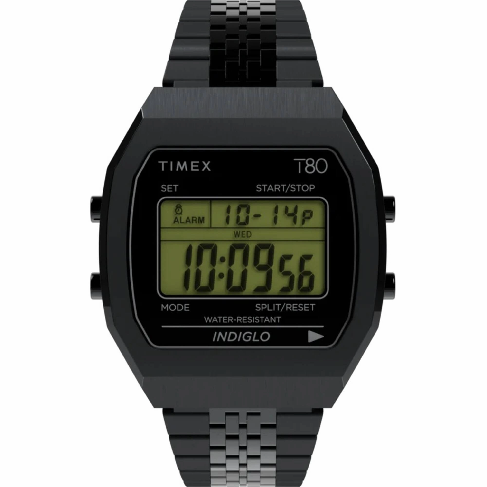 Timex Men's Watch - T80 Grey Digital Dial Black Stainless Steel Bracelet | TW2W91600