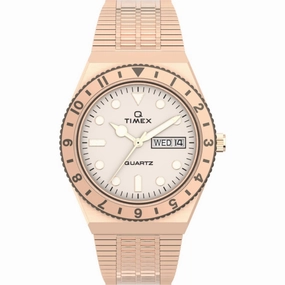 Timex Women's Watch - Q Quartz Cream Dial Rose Gold Steel Bracelet | TW2U95700