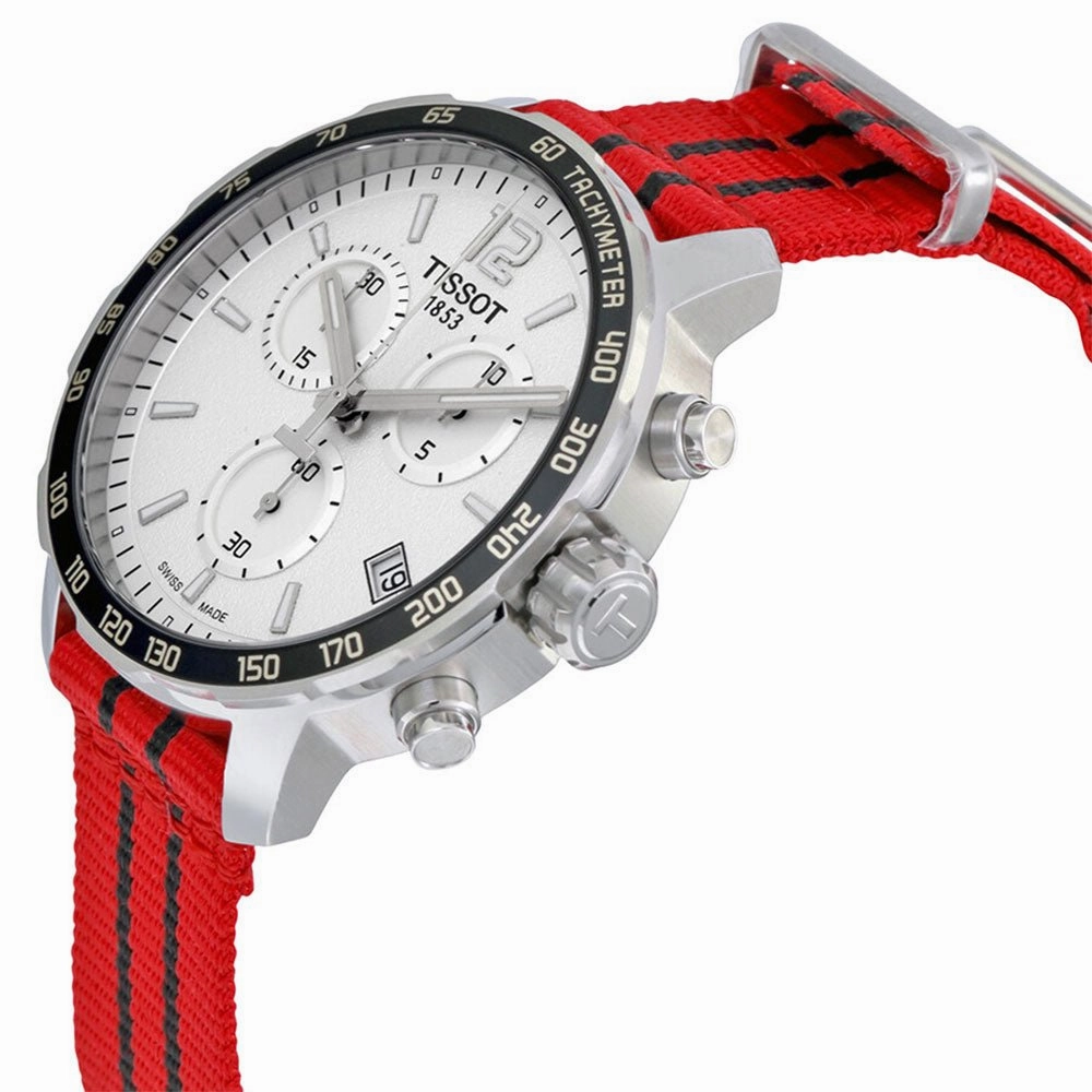 Tissot Quickster Special Edition NBA Chicago Bulls Chronograph Stainless Steel Silver Dial Red Textile Strap Date Quartz Mens Watch T095.417.17.037.04