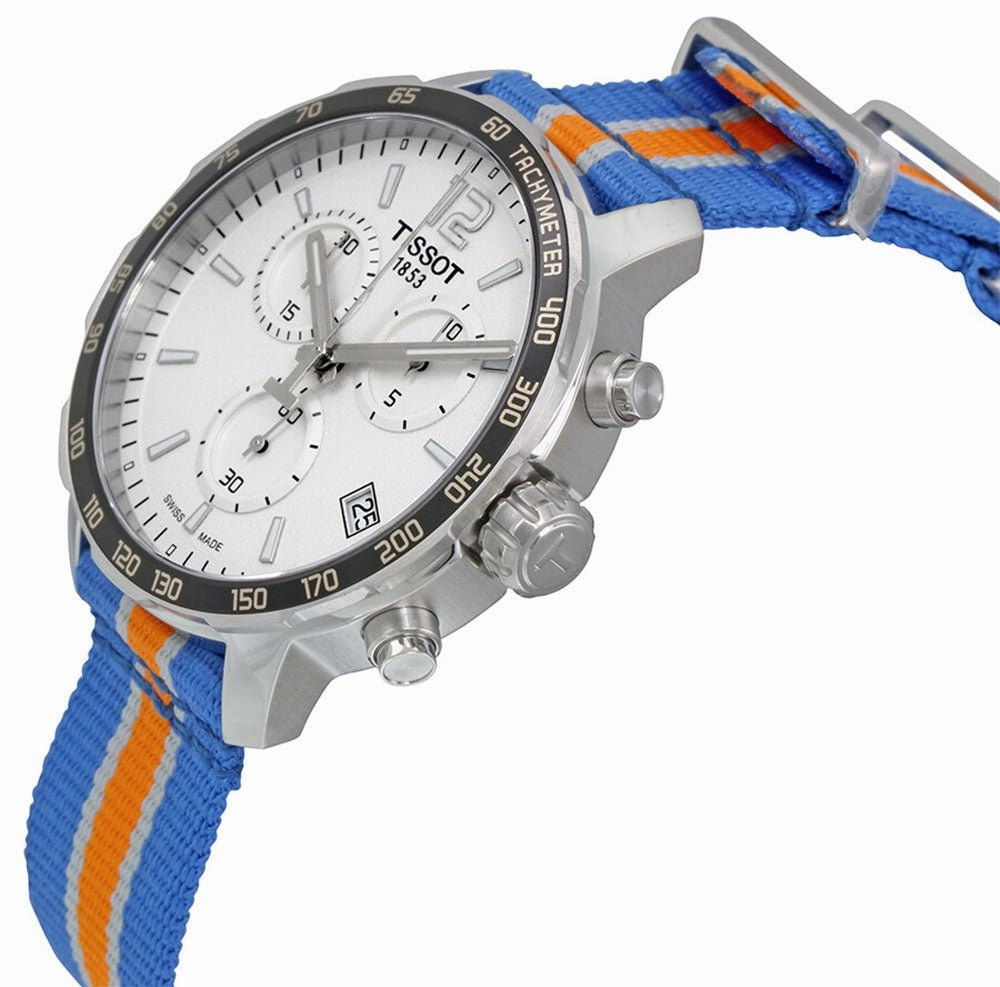 Tissot Quickster Special Edition NBA New York Knicks Chronograph Stainless Steel Silver Dial Blue/Orange Textile Strap Date Quartz Mens Watch T095.417.17.037.06
