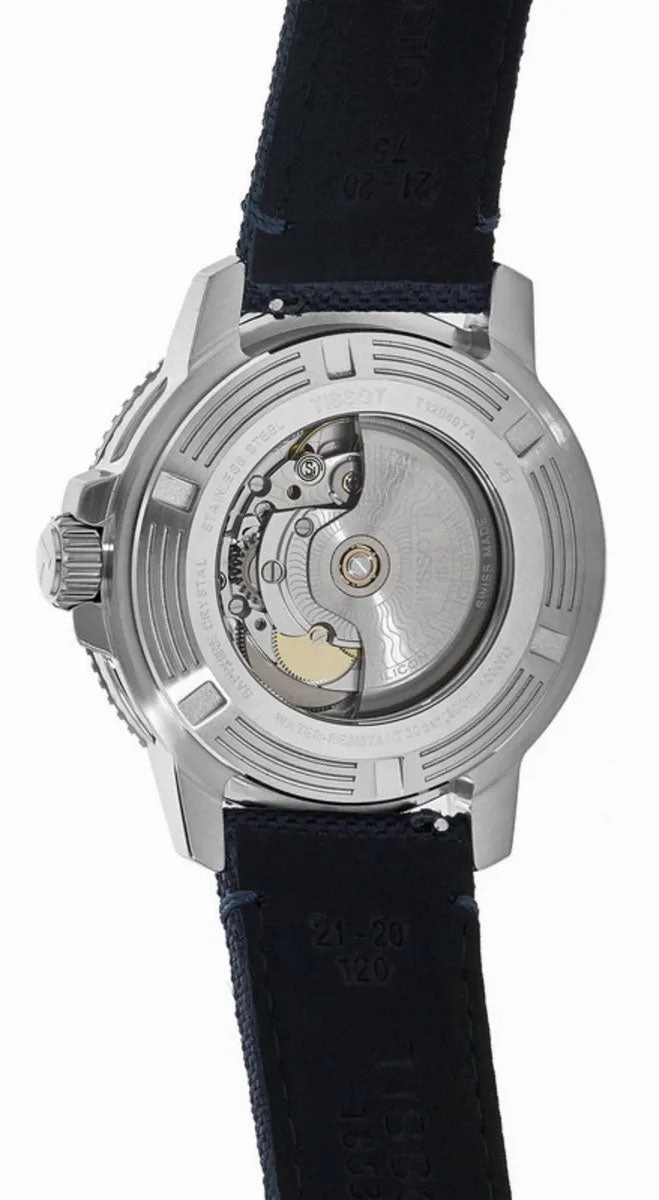 Tissot T-Sport Seastar 1000 Automatic Powermatic 80 Silicium Blue Dial Blue Textile Strap Date Mens Watch T120.407.17.041.01